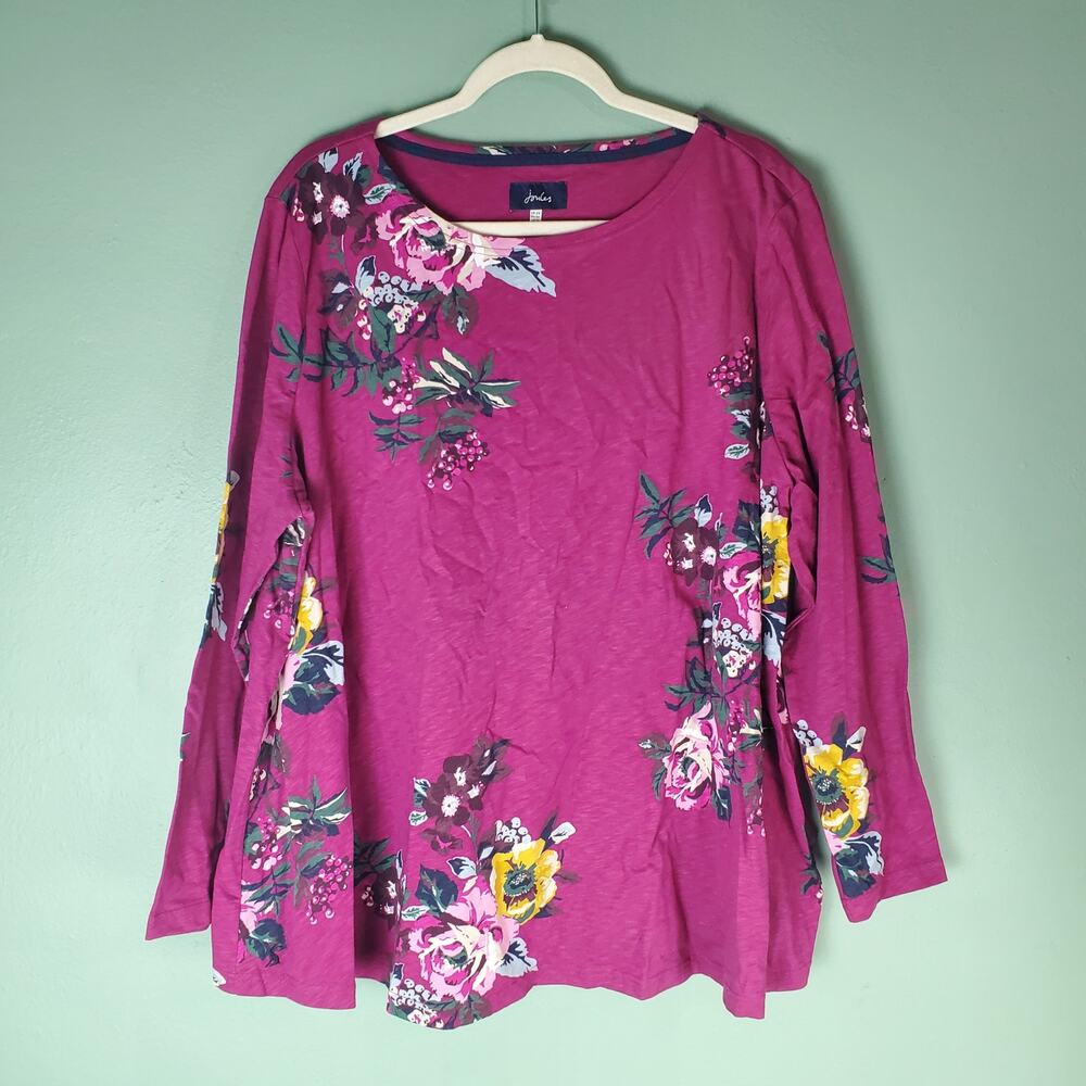 Joules Women's Berry Floral Harbour Light Swing Long Sleeve Jersey Top Size 20